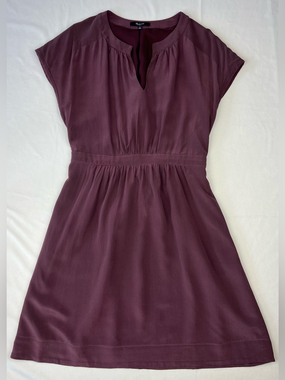 Madewell Silk Merlot Moonset Mini Purple Split Neck Dress - Size 4